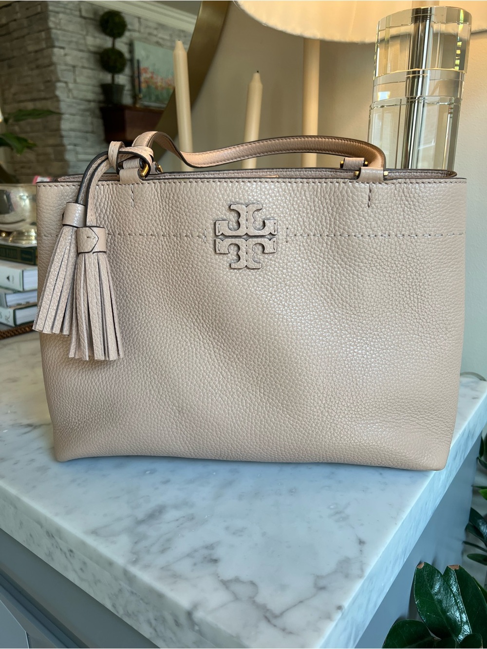 Tory Burch McGraw Triple Compartment Pebbled Leather Bag